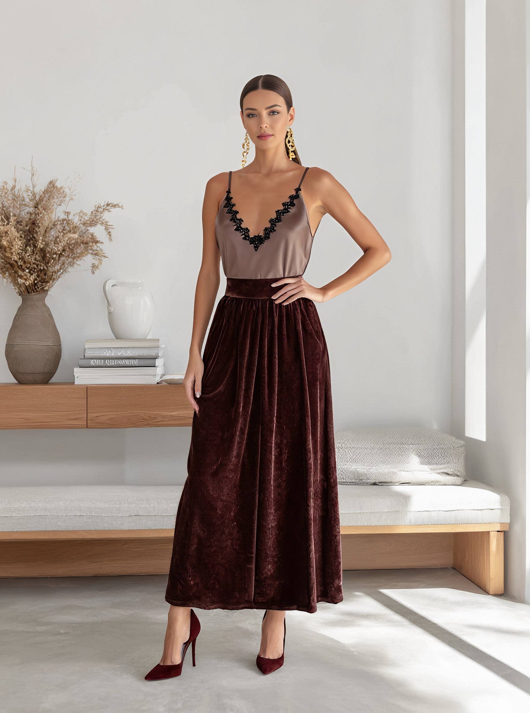 Autumn Casual A-Line Midi Skirt Regular Waistline Comfortable Fit Women's Fashion Outerwear