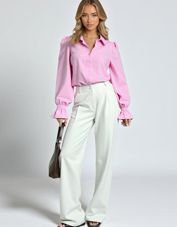 Autumn Women's Shirts Fashion Basics Solid Color Single Breasted Lantern Sleeve Shirt Collar Office Lady Shirts