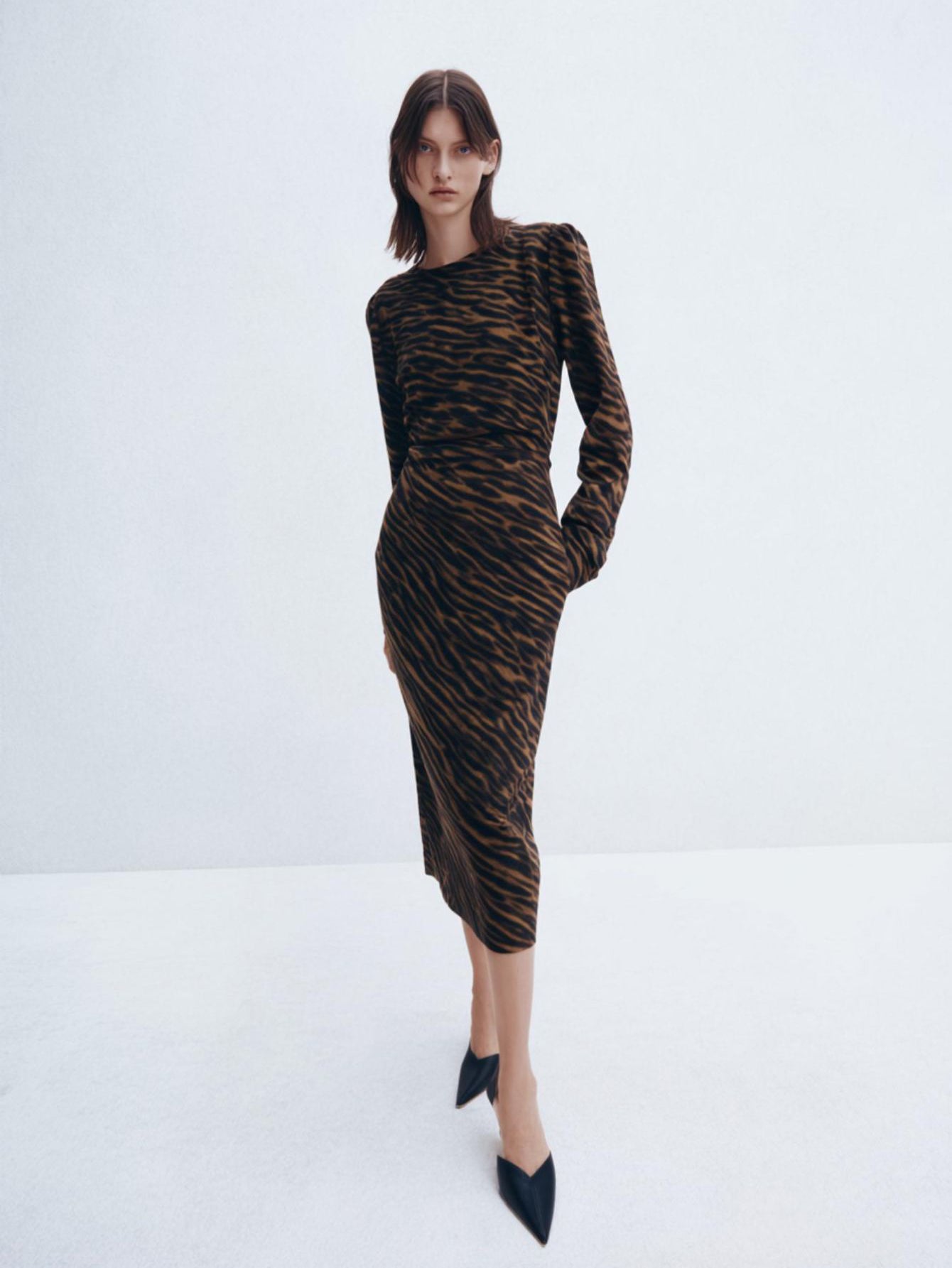 Women's Dresses Autumn Winter Casual Leopard Print Long Sleeve Crew Neck Fitting Slim Dresses