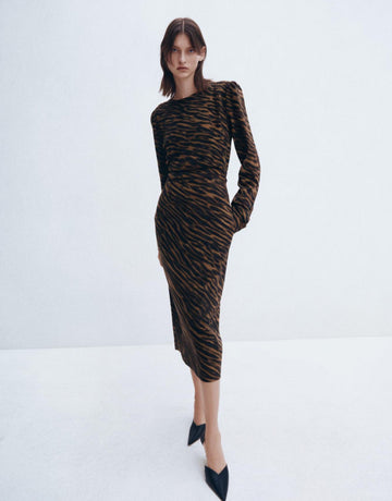 Women's Dresses Autumn Winter Casual Leopard Print Long Sleeve Crew Neck Fitting Slim Dresses