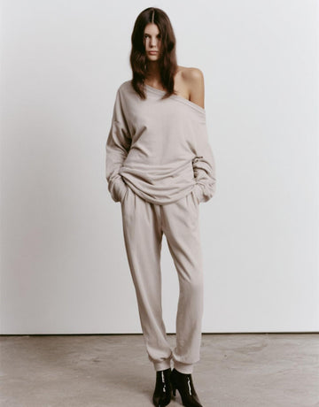 Women's Sets Autumn Winter Casual Fashion One-Shoulder Solid Color Long Sleeve Full Length Pants Sets