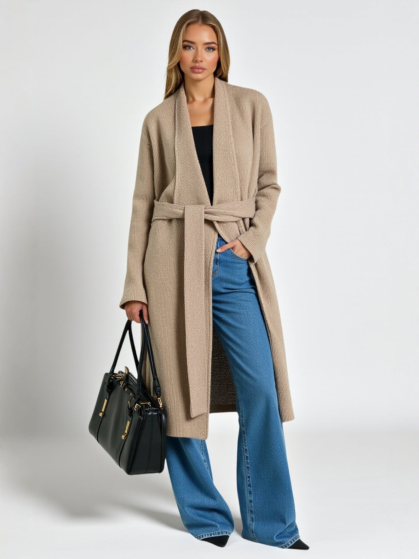 Women's Cardigan Loose Fit Long Sleeve Lace-Up Sweater Thick Large Lapel Versatile Autumn Winter Lazy Style