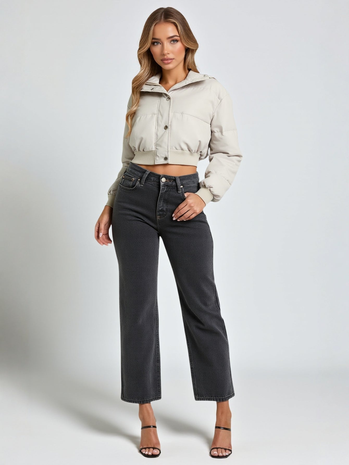 Women's Vintage Warm Winter Cotton-Padded Coat Stand Collar Zipper Elasticated Waist Short Design Sense Jacket