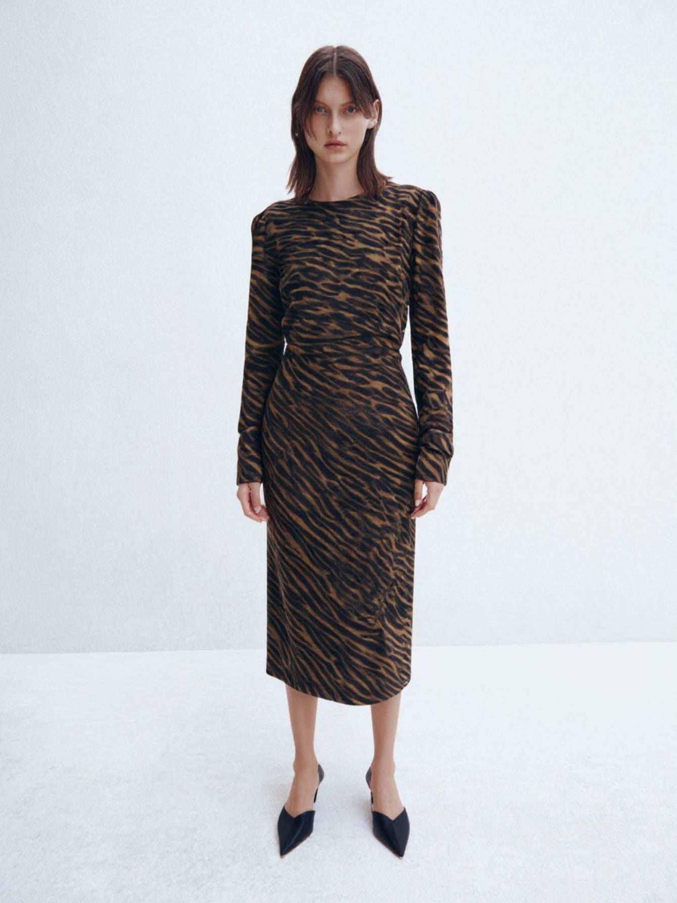 Women's Dresses Autumn Winter Casual Leopard Print Long Sleeve Crew Neck Fitting Slim Dresses