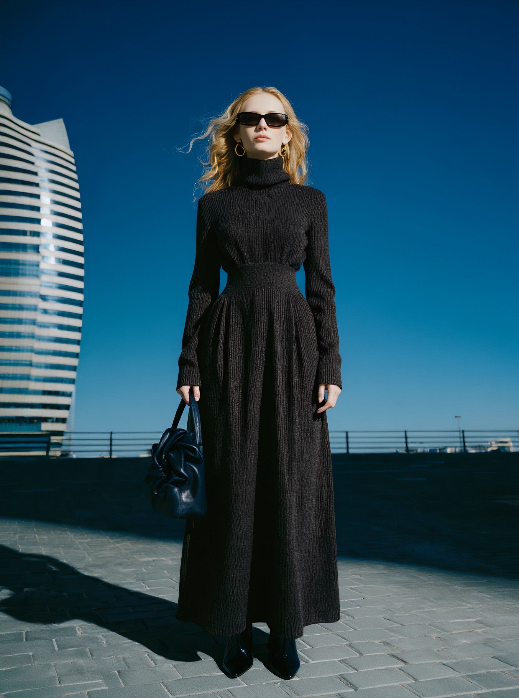 High Collar Casual Long Dress Autumn Fashion Straight Sleeve Skirt Style Women's Dress Comfortable Casual Gown