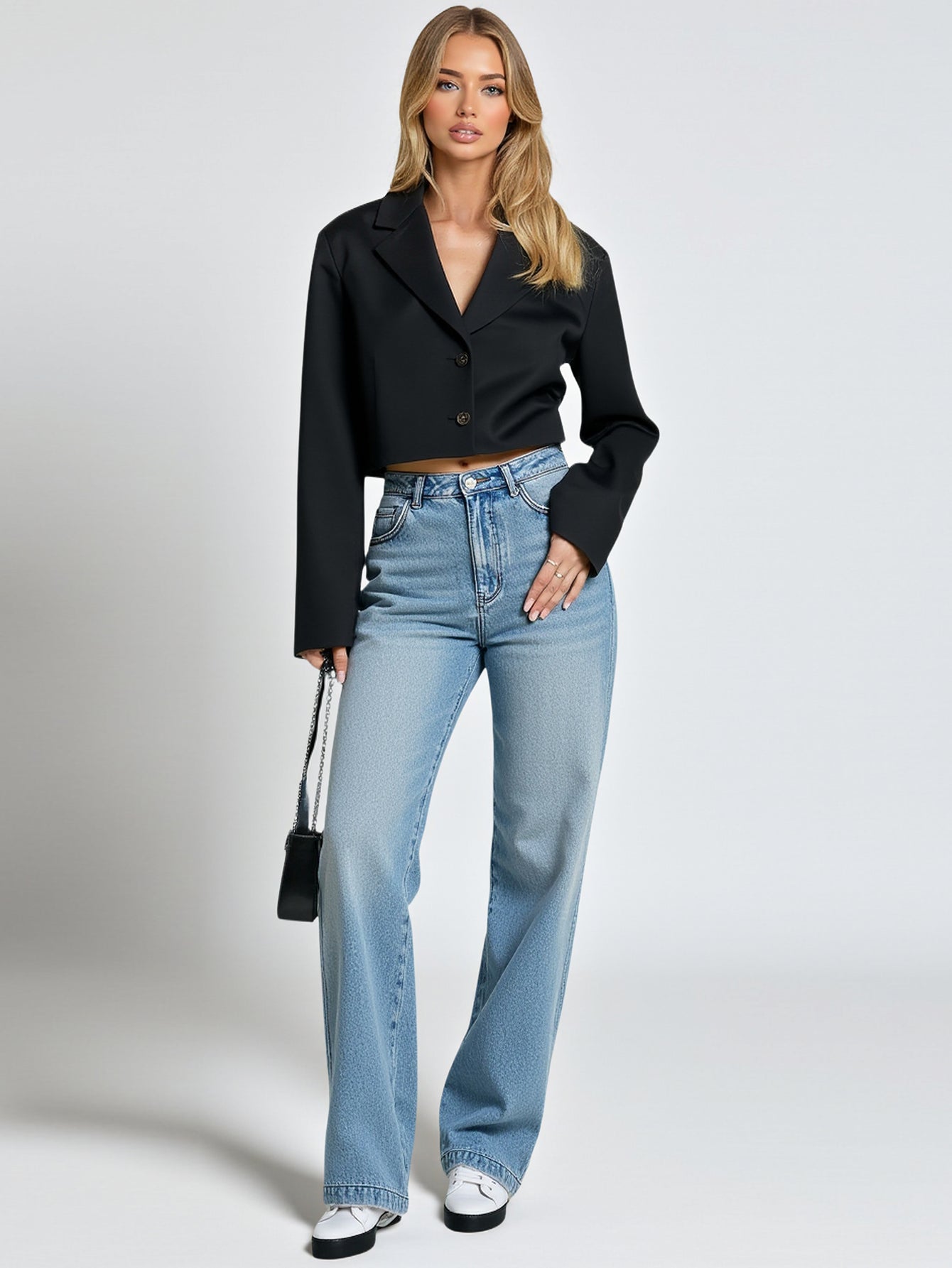 Jeans Summer Casual Simple Solid Color Button Natural Waist Full Length Straight Daily Jeans For Women