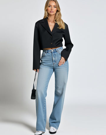 Jeans Summer Casual Simple Solid Color Button Natural Waist Full Length Straight Daily Jeans For Women