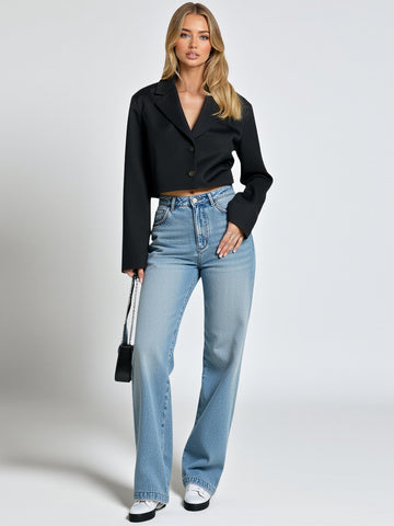 Jeans Summer Casual Simple Solid Color Button Natural Waist Full Length Straight Daily Jeans For Women