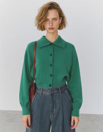 Autumn Cardigan Casual Fit Long Sleeve Notch Collar Straight Sleeve Regular Length Women's Open Front Knitwear