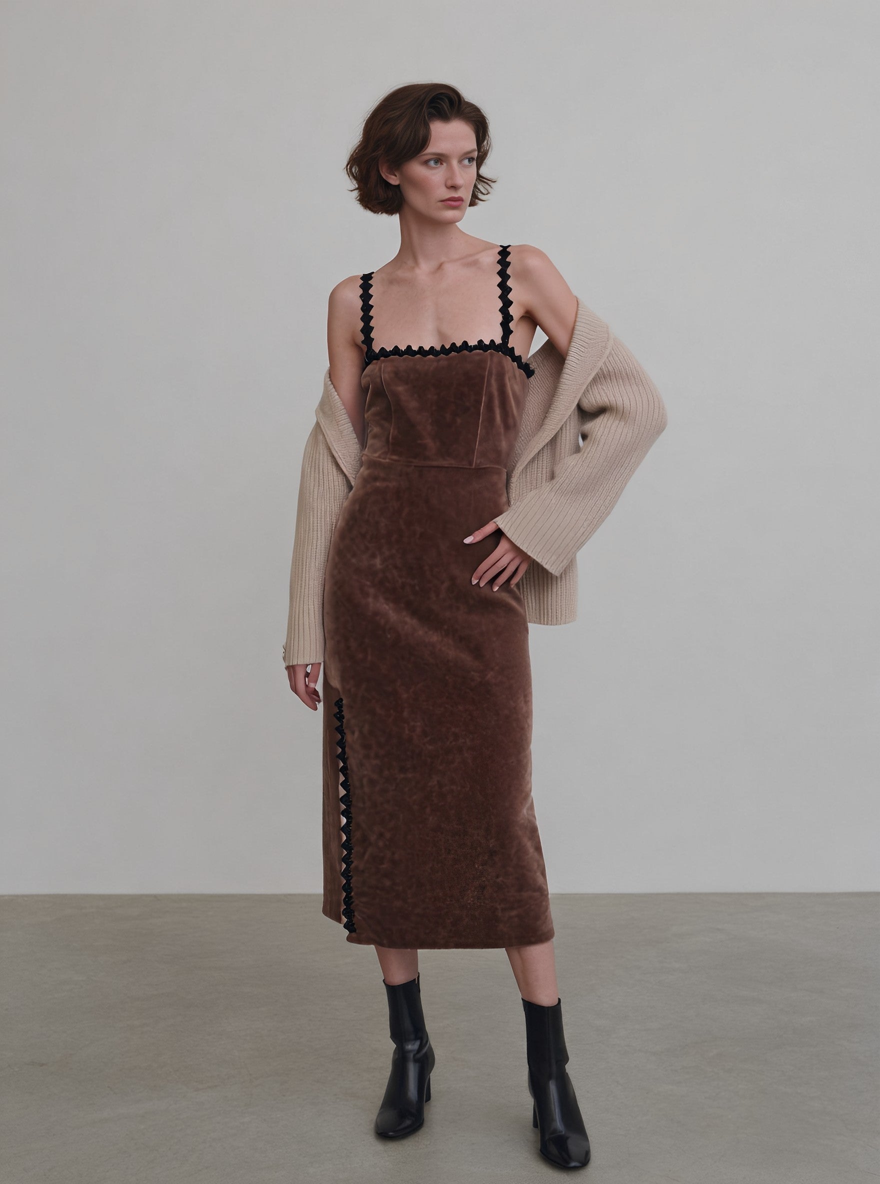 Autumn Tight Fit Wrap Dress Casual Style Mid-Length Gown With Strap No Collar Skirt Type Women's Fashion Dress