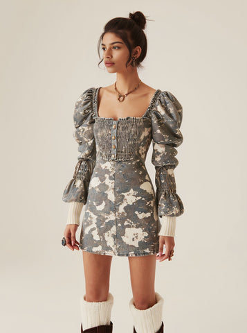 Spring Autumn Casual Dress Midi Skirt Square Neck Puff Sleeve Fit Body Style Women's Fashion Clothing