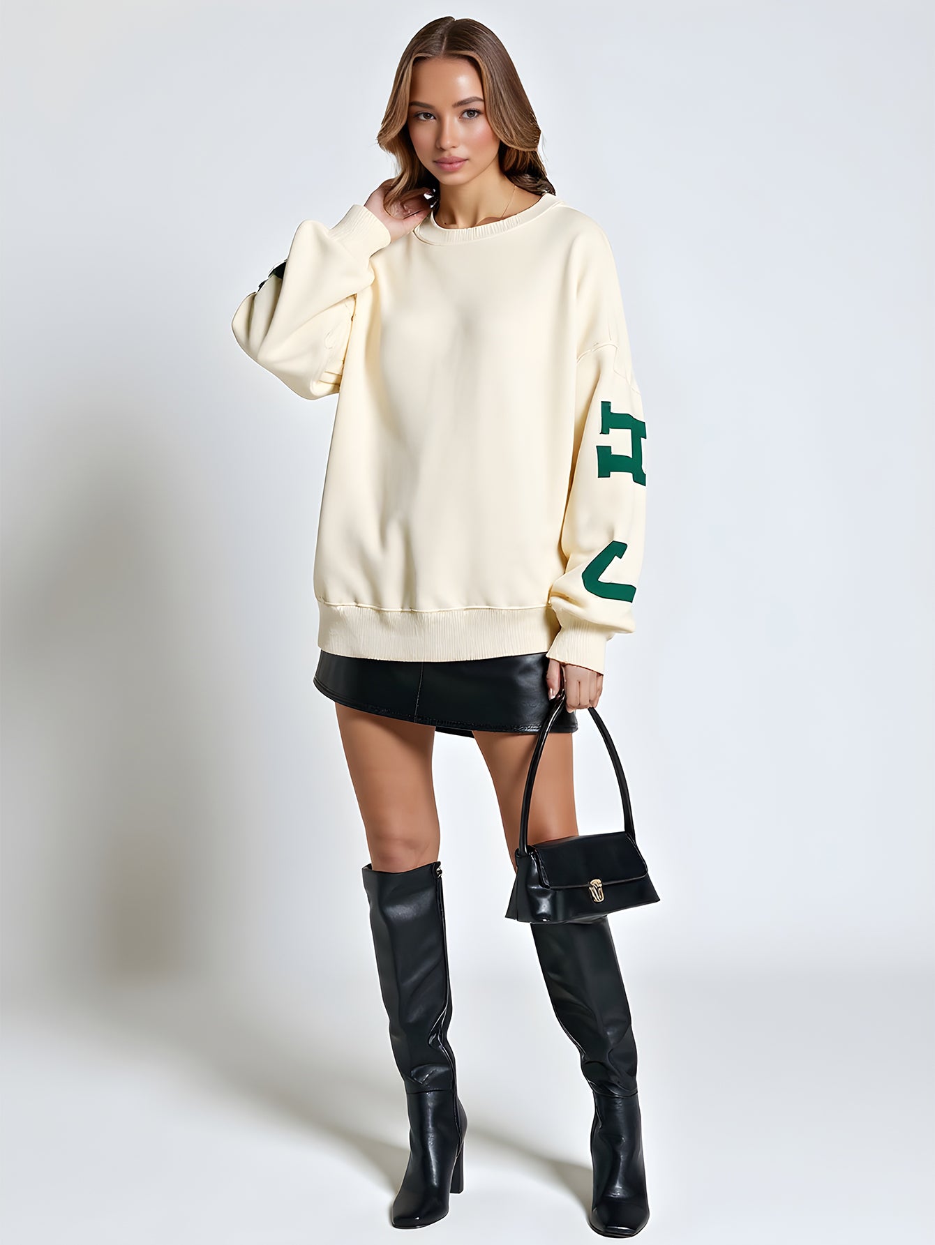 Women's Pullover Autumn Winter Simple Daily Basic Comfortable Letter Printing Drop-Shoulder Sleeve Crew Neck Casual Pullover