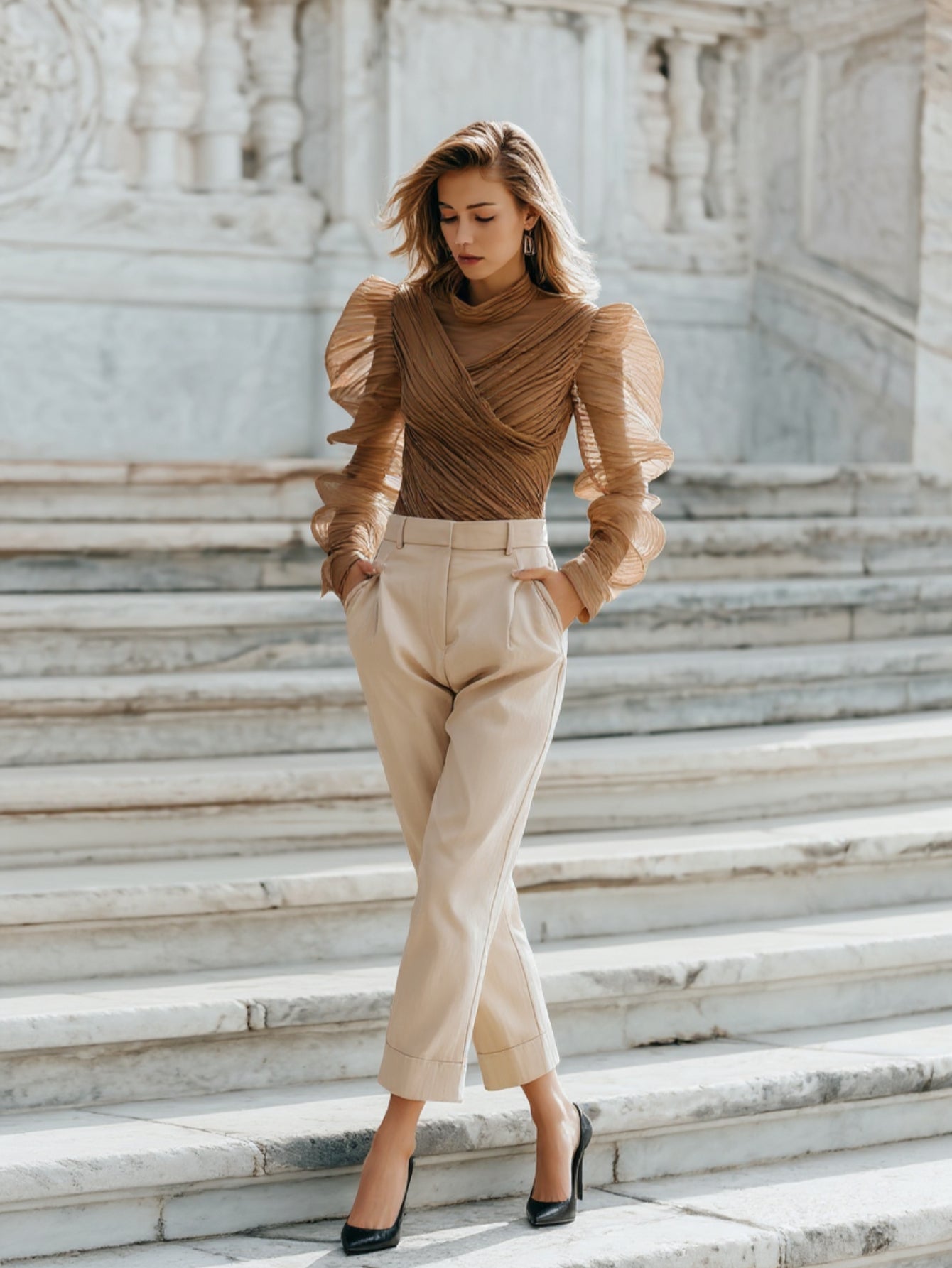 Autumn Winter Pants 2025 Women's Fashion Elegant Plain Solid Color Full Length High Waist Business Pants