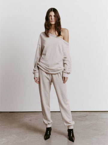 Women's Sets Autumn Winter Casual Fashion One-Shoulder Solid Color Long Sleeve Full Length Pants Sets