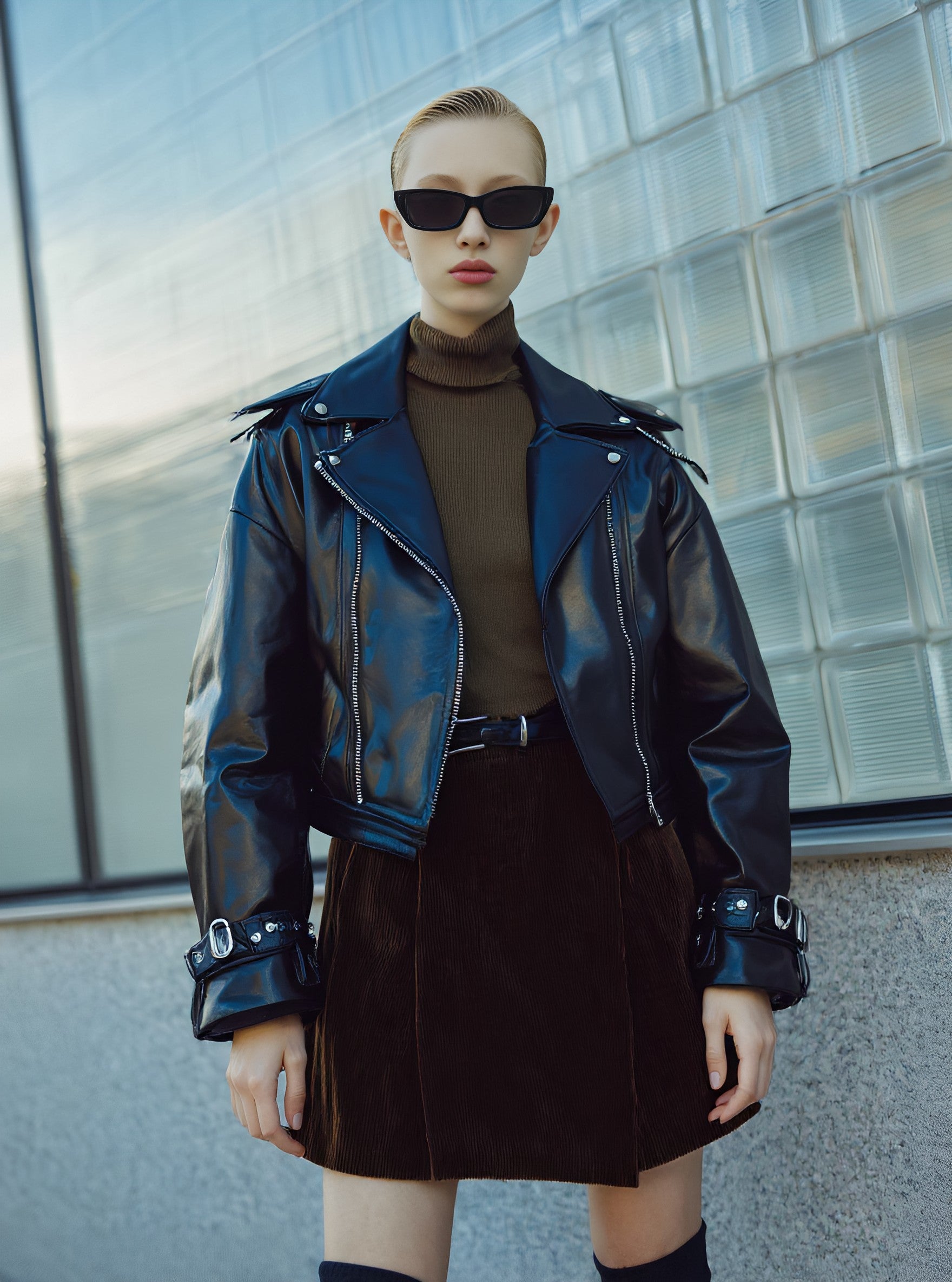 Casual Style Leather Coat Autumn Style Women's Fashion Outerwear Coat Long Sleeve Zipper for Autumn Season