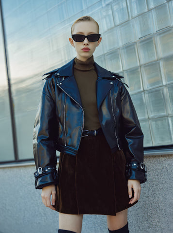 Casual Style Leather Coat Autumn Style Women's Fashion Outerwear Coat Long Sleeve Zipper for Autumn Season