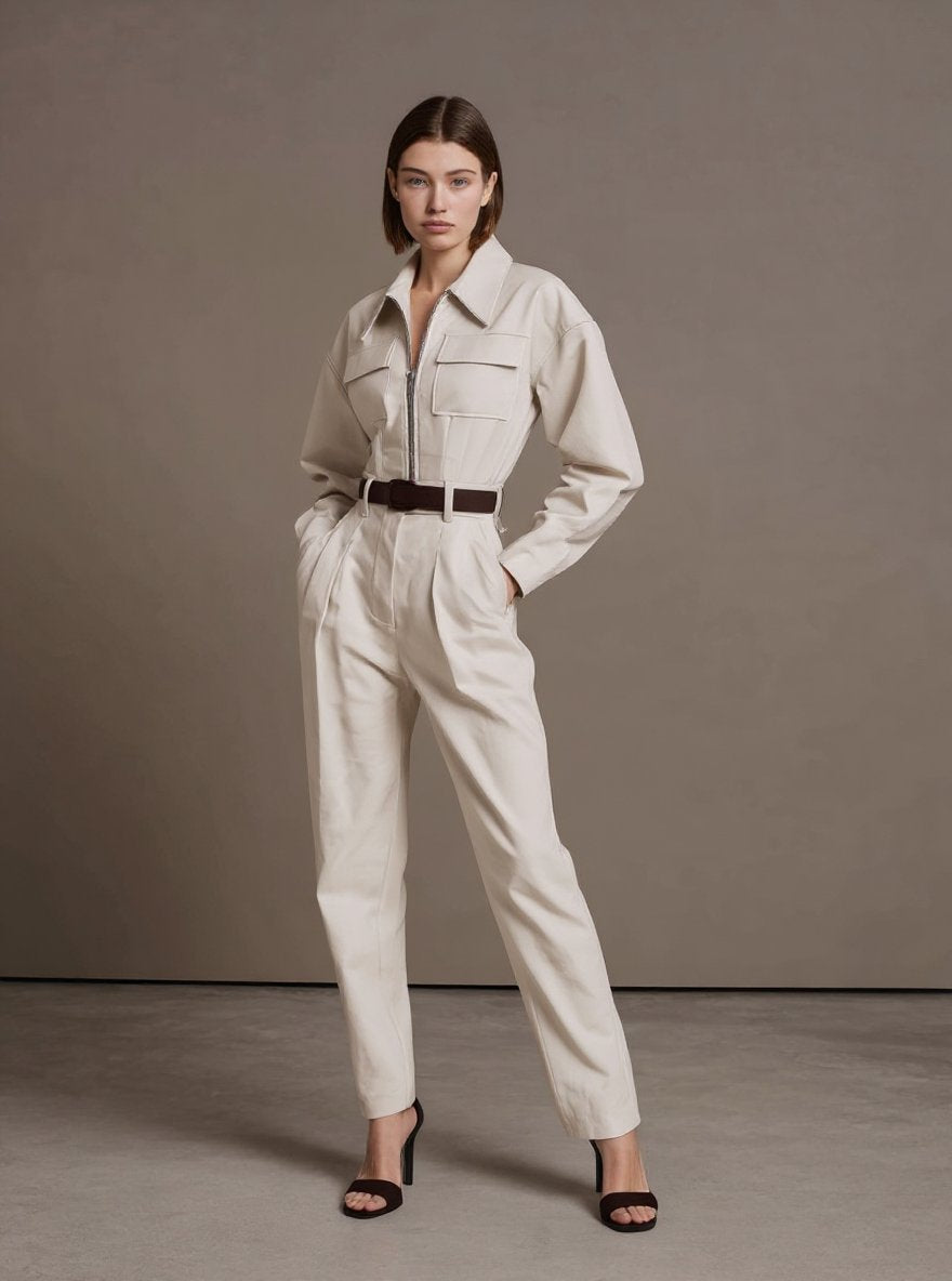 Autumn Sets 2025 Women's Plain Long Sleeve Lapel Zipper Jackets Cuffed Pants Daily Basic Sets