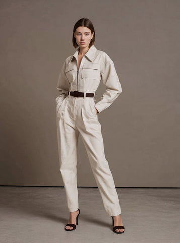 Autumn Sets 2025 Women's Plain Long Sleeve Lapel Zipper Jackets Cuffed Pants Daily Basic Sets