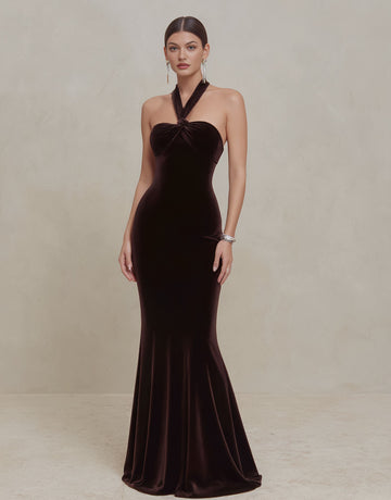 Autumn Long Floor-Length Sleeveless Hanging Collar Party Dress Tight Fit A-Line Skirt Style Women's Fashion Dress