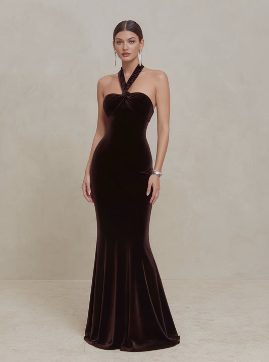 Autumn Long Floor-Length Sleeveless Hanging Collar Party Dress Tight Fit A-Line Skirt Style Women's Fashion Dress