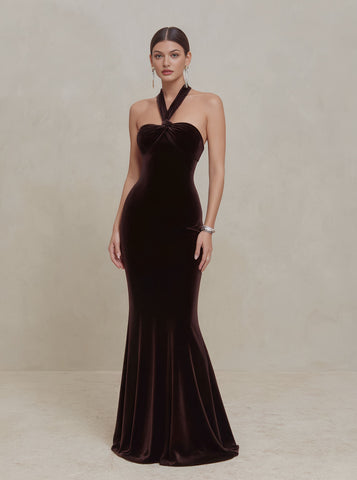 Autumn Long Floor-Length Sleeveless Hanging Collar Party Dress Tight Fit A-Line Skirt Style Women's Fashion Dress